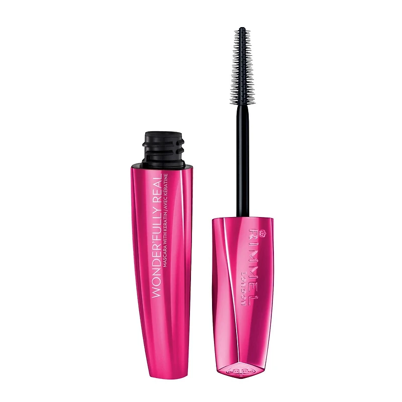 Rimmel Mascara hydrofuge Wonder'Fully Real, formule riche et crémeuse à base de kératine, des cils longs et fournis, 100% Sans Cruauté Longueur étonnante