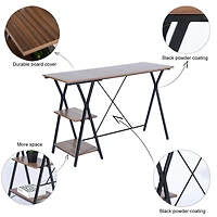 Homylin Home Office Computer Desk Writing Study Workstation with 2 Tier Storage Shelves, Industrial Style Wood Table and Metal Frame, Rustic Brown