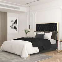 Lit, 60 po Contemporaine en Velours et Métal - Noir et Or