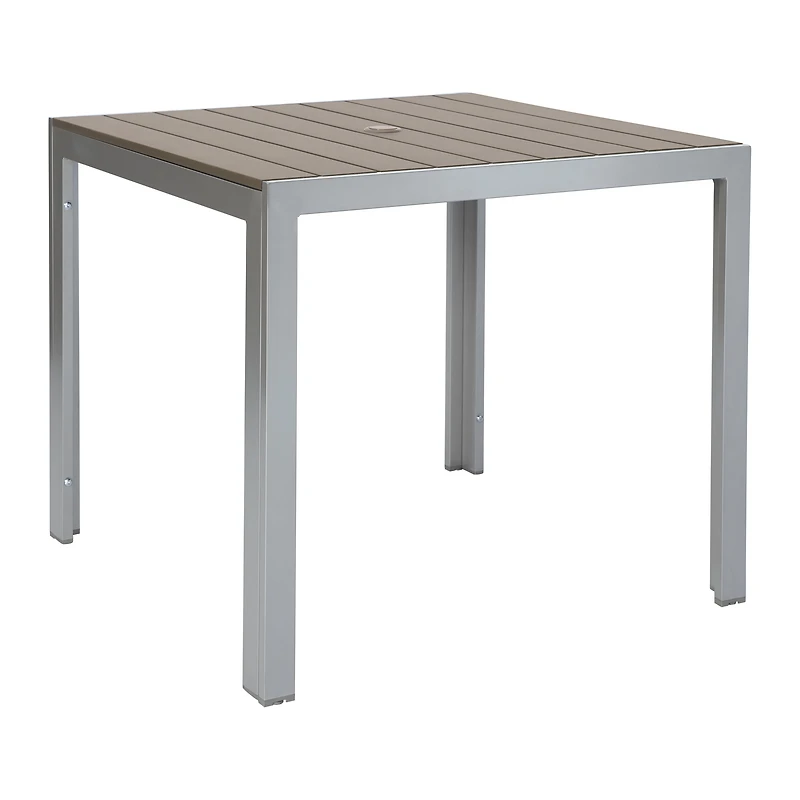 Ensemble de salle à manger de patio CorLiving Gallant 3 pièces en aluminium argenté et polybois taupe avec table carrée