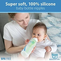 Dr. Brown's Natural Flow Level 2 Narrow Baby Bottle Silicone Nipple, Medium Flow, 3m+, 100% Silicone Bottle Nipple, 6 Pack, 6 Pack