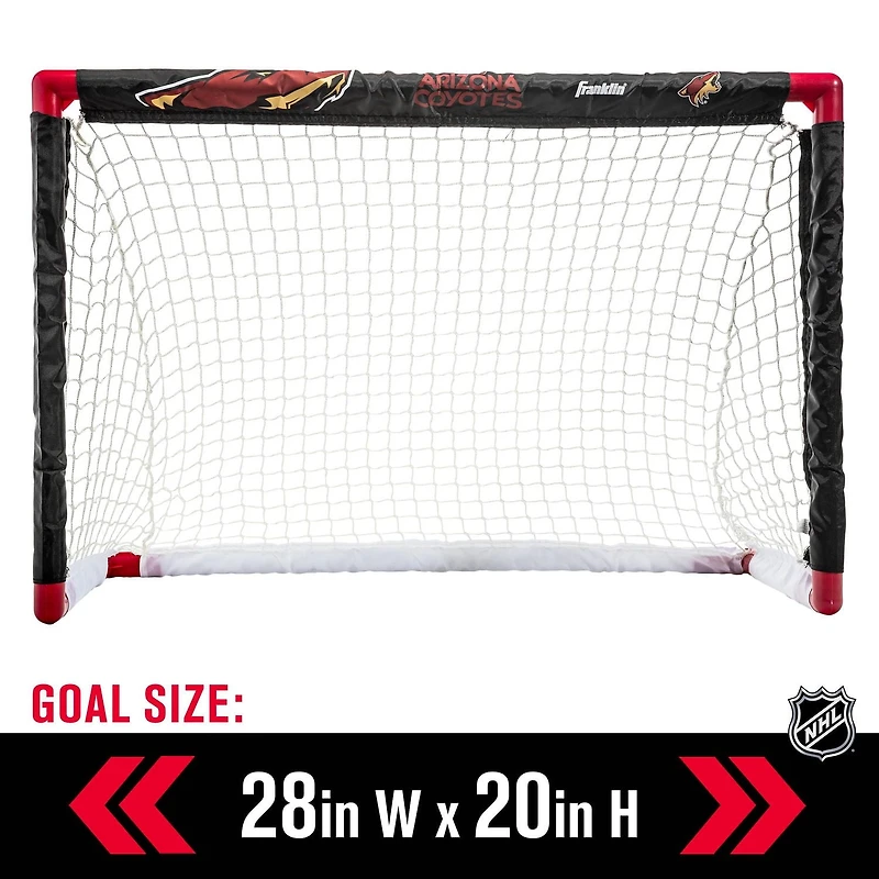Franklin Sports Ensemble de mini hockey Coyotes de la NHL – But de hockey intérieur pour enfants, ballon, 2 mini bâtons de hockey