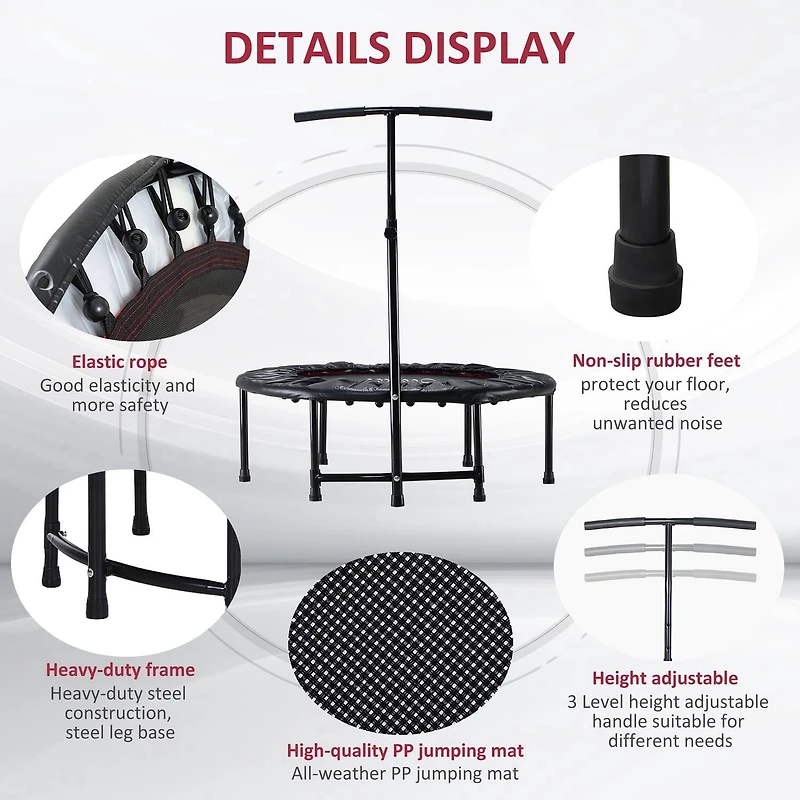 Mini Trampoline d'exercice RebondCardio Barre en T réglable Noir