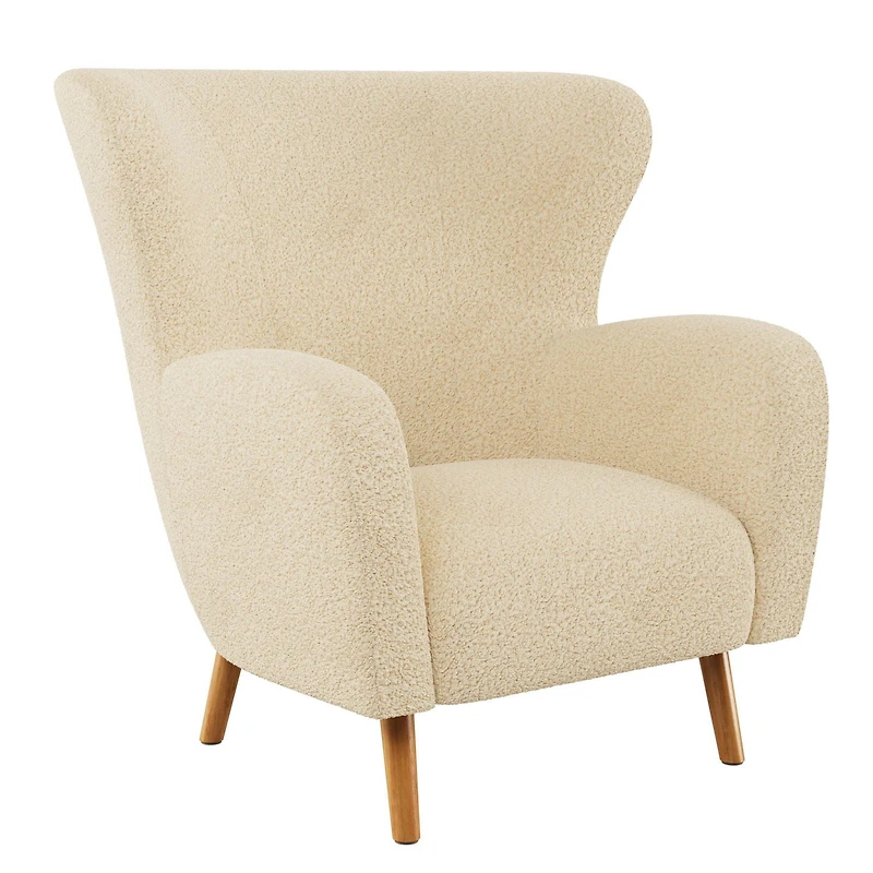 Fauteuil d'appoint à oreilles Gianna en tissu bouclé crème pelucheux