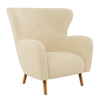 Fauteuil d'appoint à oreilles Gianna en tissu bouclé crème pelucheux