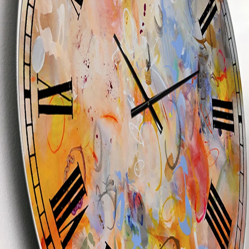 Designart Tourbillons de couleur bleu et jaune horloge murale