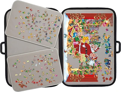 Tradeopia Boîte de Rangement Portable pour Puzzle Noir, jusqu'à 1000 Pièces, avec Plateaux de Tri et Plateau Détachable
