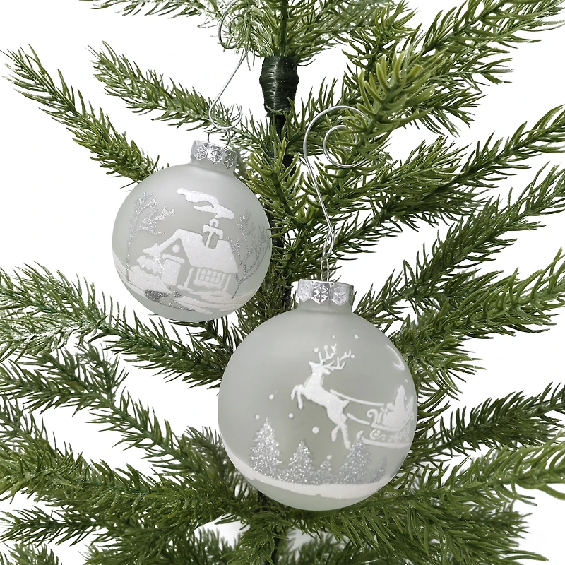 Holiday Time Dia 65mm 4Ct Deer&House Glass Ornament