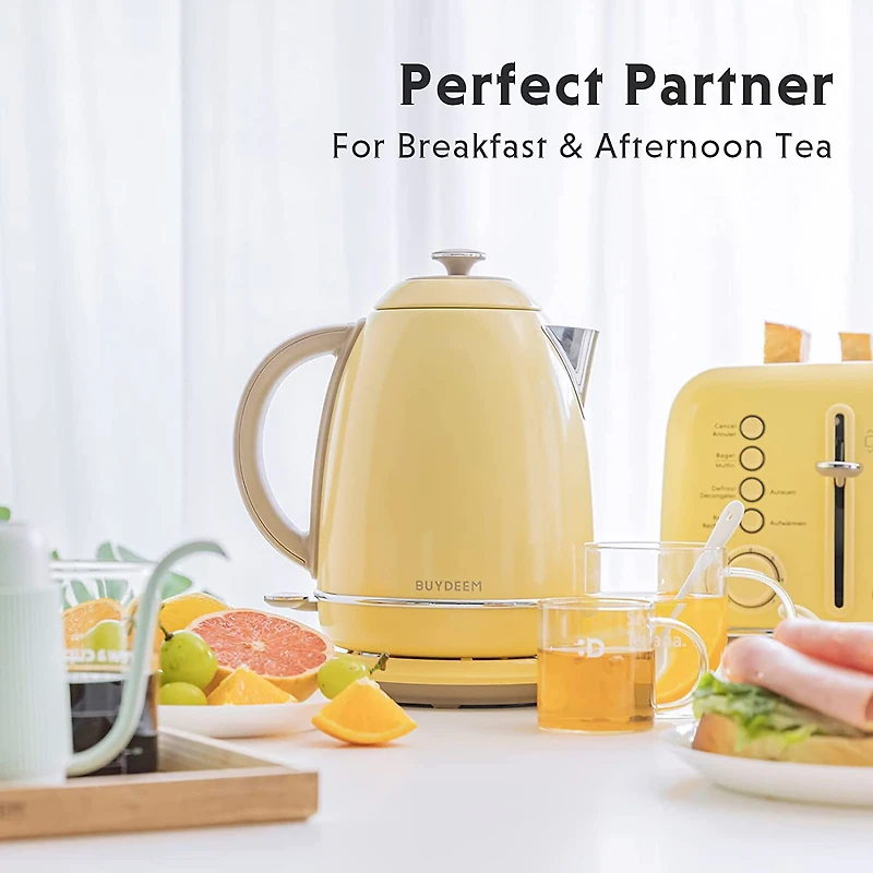 BUYDEEM K640 1.7L Stainless Steel Electric Tea Kettle with Auto Shut-Off and Boil Dry Protection.
