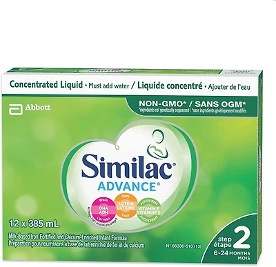 Similac Advance Step 2 Non-GMO Baby Formula, Infant Formula, Concentrated Liquid, 6-24 Months, 12x385 milliliters, 12 x 385 mL
