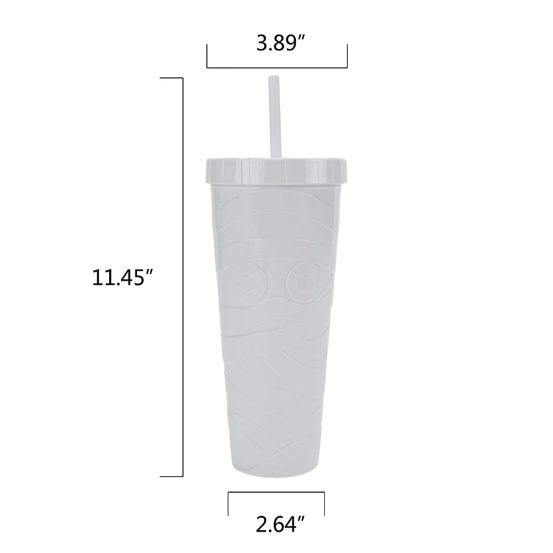 Way To Celebrate 27 oz White Acrylic Mummy Tumbler, CELEBRATE PL SIPPER WHITE MUMMY