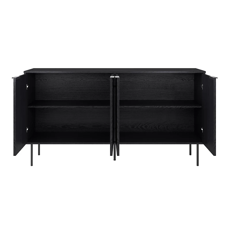 CorLiving Lysander Engineered Wood Fluted Sideboard with 4 Doors and 4 Shelves, Black