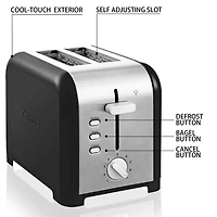 Kenmore Grille-pain 2 tranches en acier inoxydable, commandes doubles, fentes extra larges, fonctions bagel et décongélation