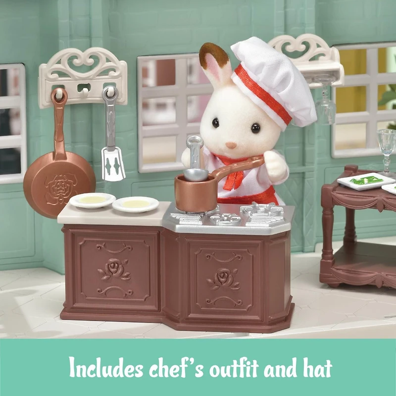 Town Series Delicious Restaurant Calico Critters, Ensemble de jeu de maison de poupée tendance avec meubles et accessoires