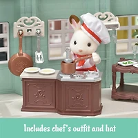 Town Series Delicious Restaurant Calico Critters, Ensemble de jeu de maison de poupée tendance avec meubles et accessoires