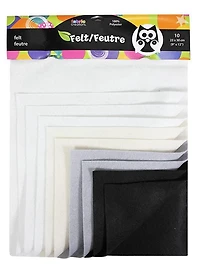 FABRIC CREATIONS Rainbow ClassicFelt™ Squares 10 Pack - Black and White - 9" x 12" (23 cm x 30 cm)