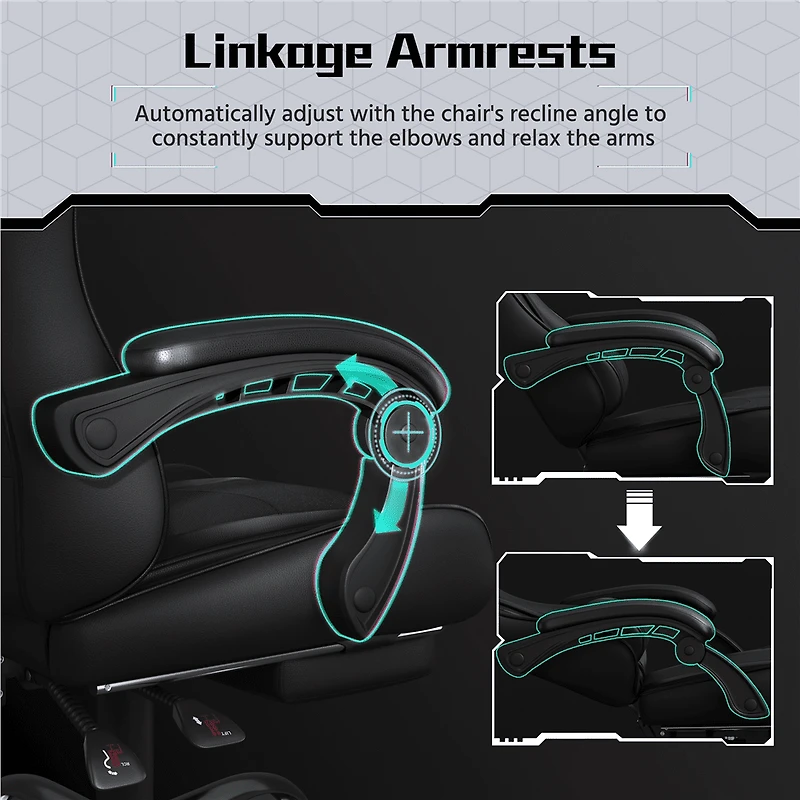 Fullfurnique Ergonomic High Back Gaming Chair with Slide Out Footrest, Full Black