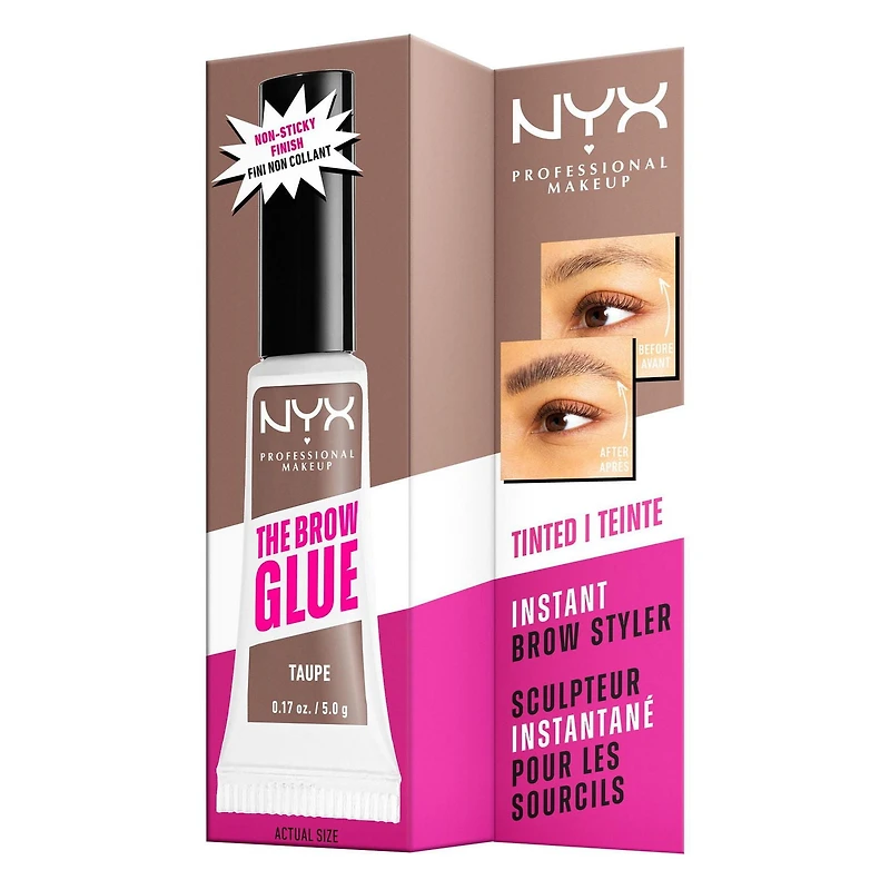 NYX PROFESSIONAL MAKEUP, The Brow Glue, Instant Brow Styler, 16H Extreme Hold, Vegan Formula - Warm Brown, 0.18oz / 5g, Tinted brow styler
