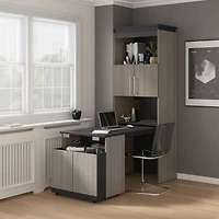 Bestar Orion 30W Shelving Unit w/ Fold-Out Desk in bark gray & graphite