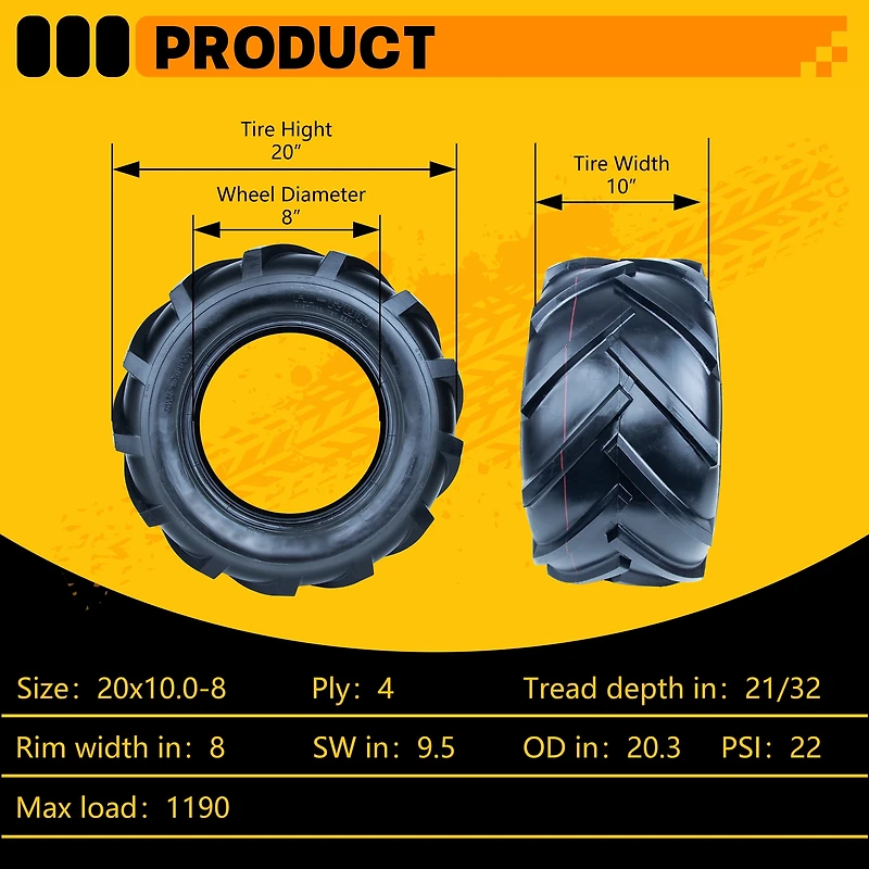 Hi-Run SU18 20X10.00-8 4PR Lawn and Garden Tire