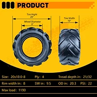 Hi-Run SU18 20X10.00-8 4PR Lawn and Garden Tire