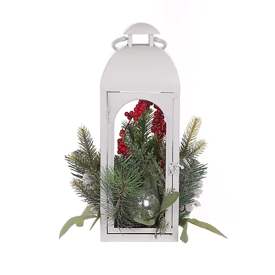 Christmas 15in White Metal Lantern Decor