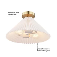 Novogratz x Globe 2-Light Matte Brass Flush Mount Ceiling Light with Off-White Pleated Fabric Shade