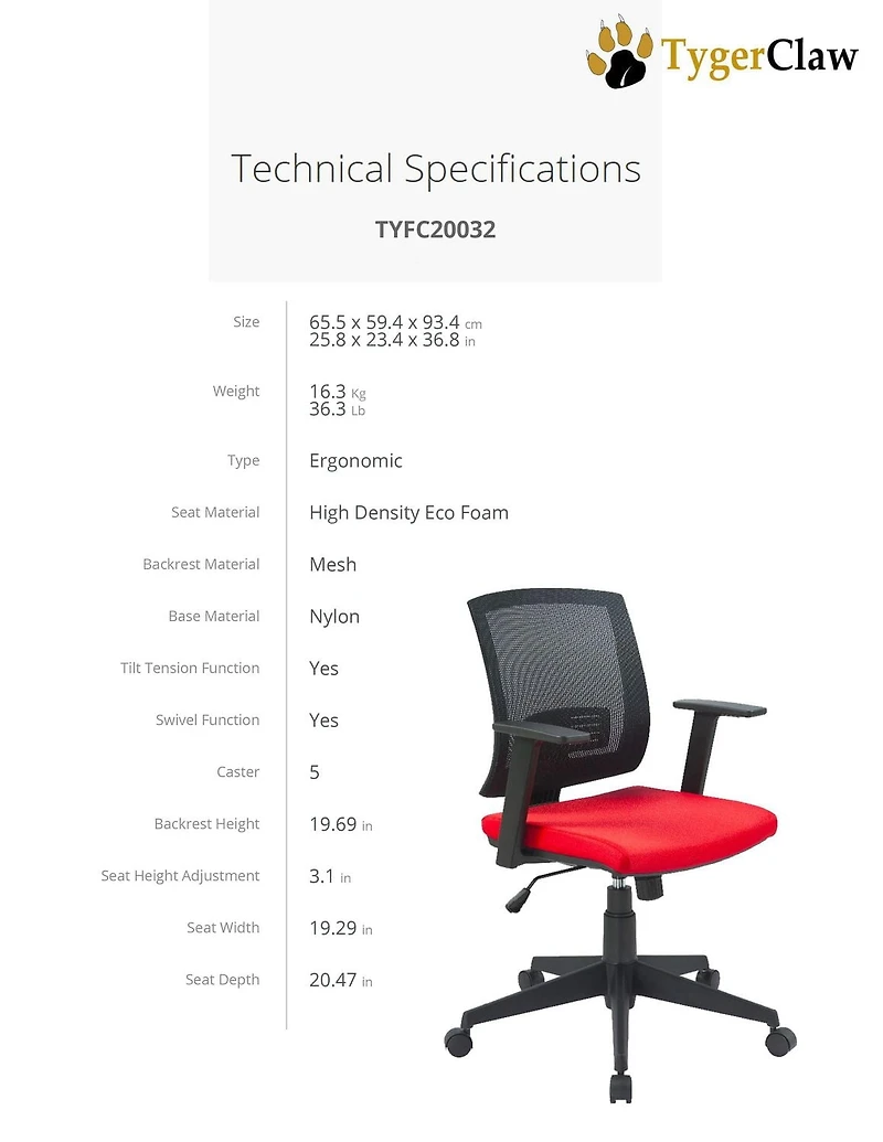TygerClaw Low Back Mesh Office Chair