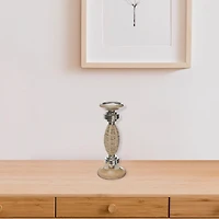 Oval Raffia Metal Pillar Candlestick 13.25 "