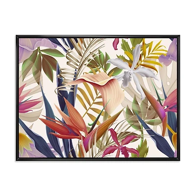 Designart Fleurs Tropicales VIntage III ART MURAL À CADRE FLOTT