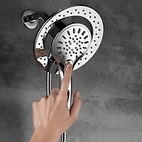 The akuaplus® square thermostatic valve with 4-way diverter, 2 magnetic handshowers or simultaneously.  Hand shower 3 settings with Push-Buttom and a swiveling shower head.  Chrome finish