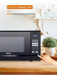 Commercial Chef 1.4 Cubic Foot Microwave with 10 Power Levels, Small Microwave with Push Button, 1100 Watt Microwave with Digital Control Panels