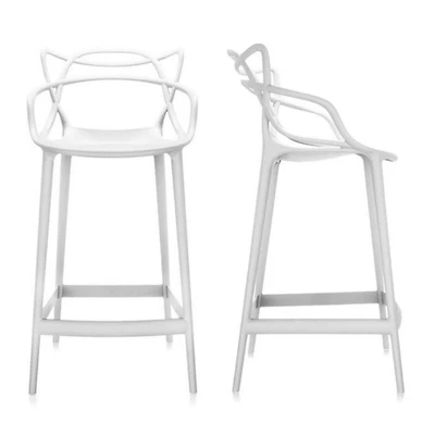 Tabouret moderne du milieu du siècle en polypropylène emmêlé Kooper en Noir, Intérieur - Extérieur Tabouret, Tabouret de cuisine, Tabouret de restaurant Ensemble 2