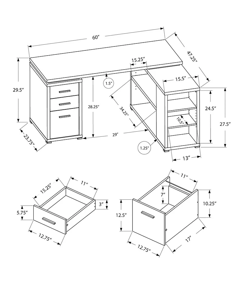 Monarch Specialties Bureau, Bureau À Domicile, Coin, Configuration Gauche, Droite, Tiroirs De Rangement, Forme De L, Travail, Ordinateur Portable, Stratifié, Brun, Contemporain, Moderne