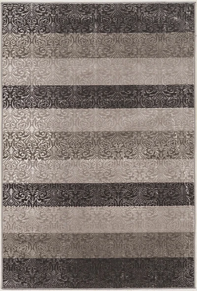 Tapis Evolution à rayures damassées 8 pi x 10 pi 3 po, gris et noir