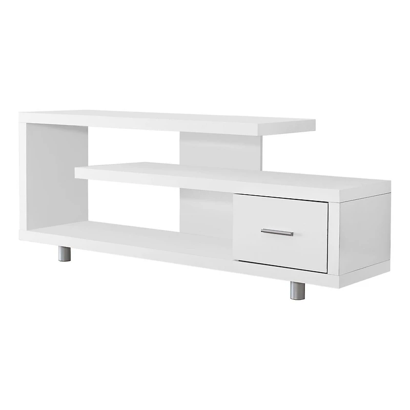 Monarch Specialties Meuble Tv, 60 Pouces, Console, Centre De Divertissement Média, Unite De Rangement, Salon, Chambre À Coucher, Stratifié, Blanc, Contemporain, Moderne