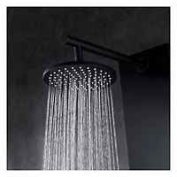 La colonne de douche ELIAS en aluminium d'akuaplus®  avec cartouche à pression balancée et déviateurs 3 voie a 6 jets de corps orientale plus, une douchette, et un pommeau douche.