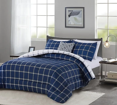 Chaps 8-Piece Plaid Bedding Comforter Set - Bed in a Bag, Double - Queen