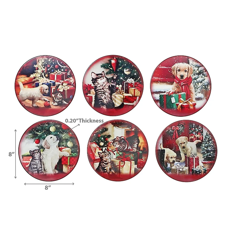 Christmas 8 "Round Ceramic Tivet Pets With Gifts - Ensemble De 6