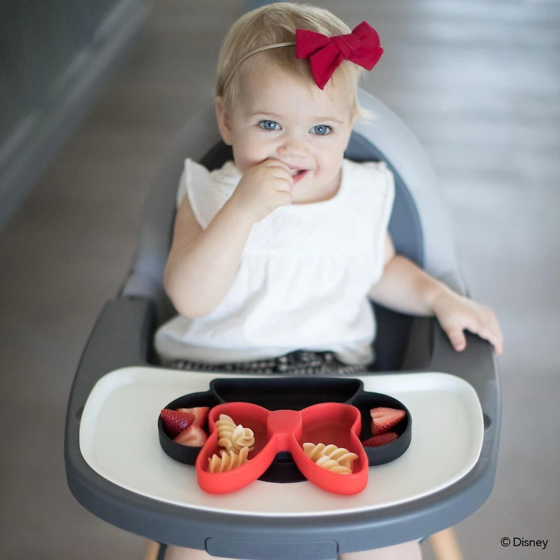Bumkins Disney Silicone Grip Dish, Suction Plate, Divided Plate, Baby Toddler Plate, BPA Free, Microwave Dishwasher Safe - Minnie Mouse