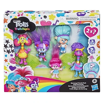 DreamWorks TrollsTopia Harmony Friends Pack, 5 Trolls Toys with Poppy, Val, R&B, Holly Darlin' Surprise Hair Figure, Kids 4 and Up