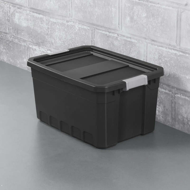Sterilite 72 Liter Stacker Tote, Durable Plastic Bin with Latch Lid, Black - 6 Pk