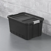 Sterilite 72 Liter Stacker Tote, Durable Plastic Bin with Latch Lid, Black - 6 Pk
