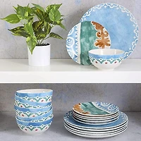 Tia Mowry Service de vaisselle en céramique fine 12 pièces Bleu