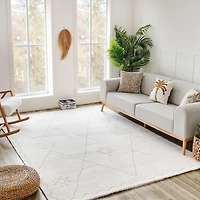 Tapis d'interieur abstrait Rug Branch Casa, beige creme, boheme - Salon, chambre, salle a manger et cuisine<br>