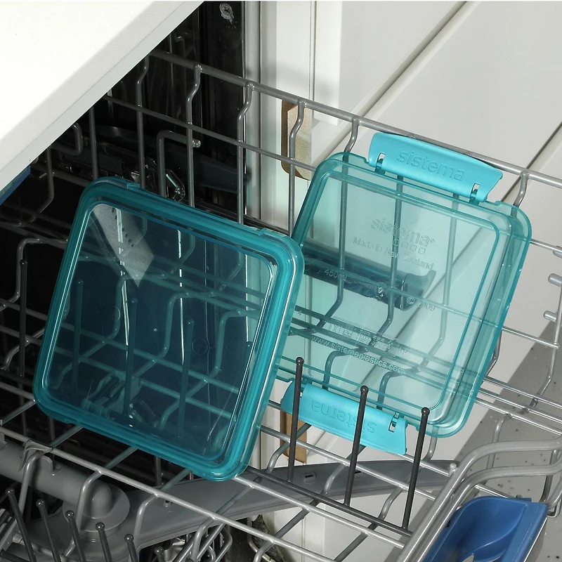 Boîte à sandwich Sistema, contient du plastique recyclé provenant de l'océan, récipient de conservation des aliments et boite a repas, 450 ml, sans BPA, bleu sarcelle ou bleu