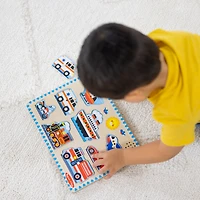 Melissa & Doug Vehicles Sound Puzzle - Wooden Peg Puzzle With Light-Activated Sound Effects (8 pcs), Wooden Peg Puzzle