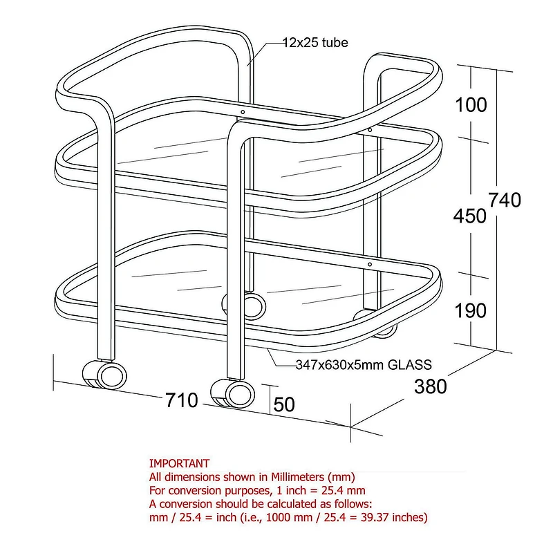 2 Tier Chrome/Glass Bar Cart