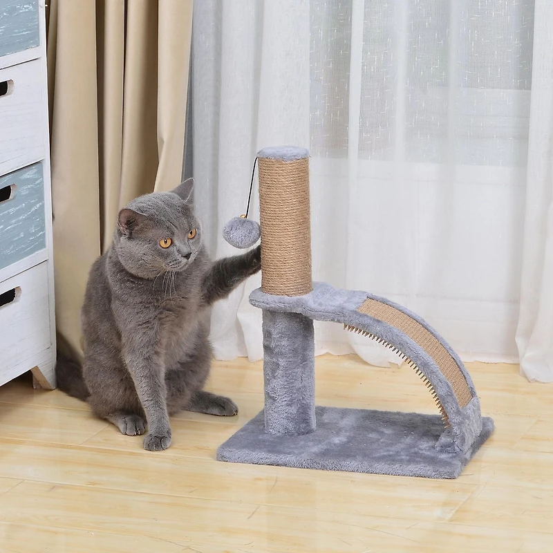 Vibrant Life Poteau à Gratter Deluxe en Arc pour Chat de 43 cm avec Sisal Naturel, Gris Poteau de corde en jute de 17 pouces avec toiletteur et jouet