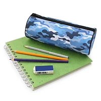 Pen+Gear Étui à crayons en forme de tonneau, motif camouflage, bleu